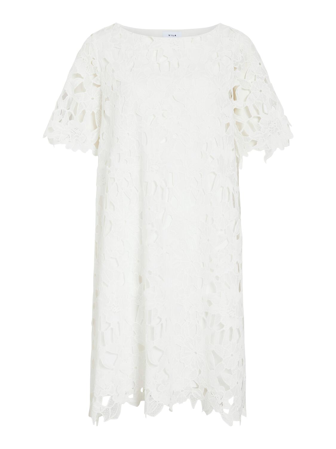 Visienna Boatneck Laceshort kjole - Cloud Dancer